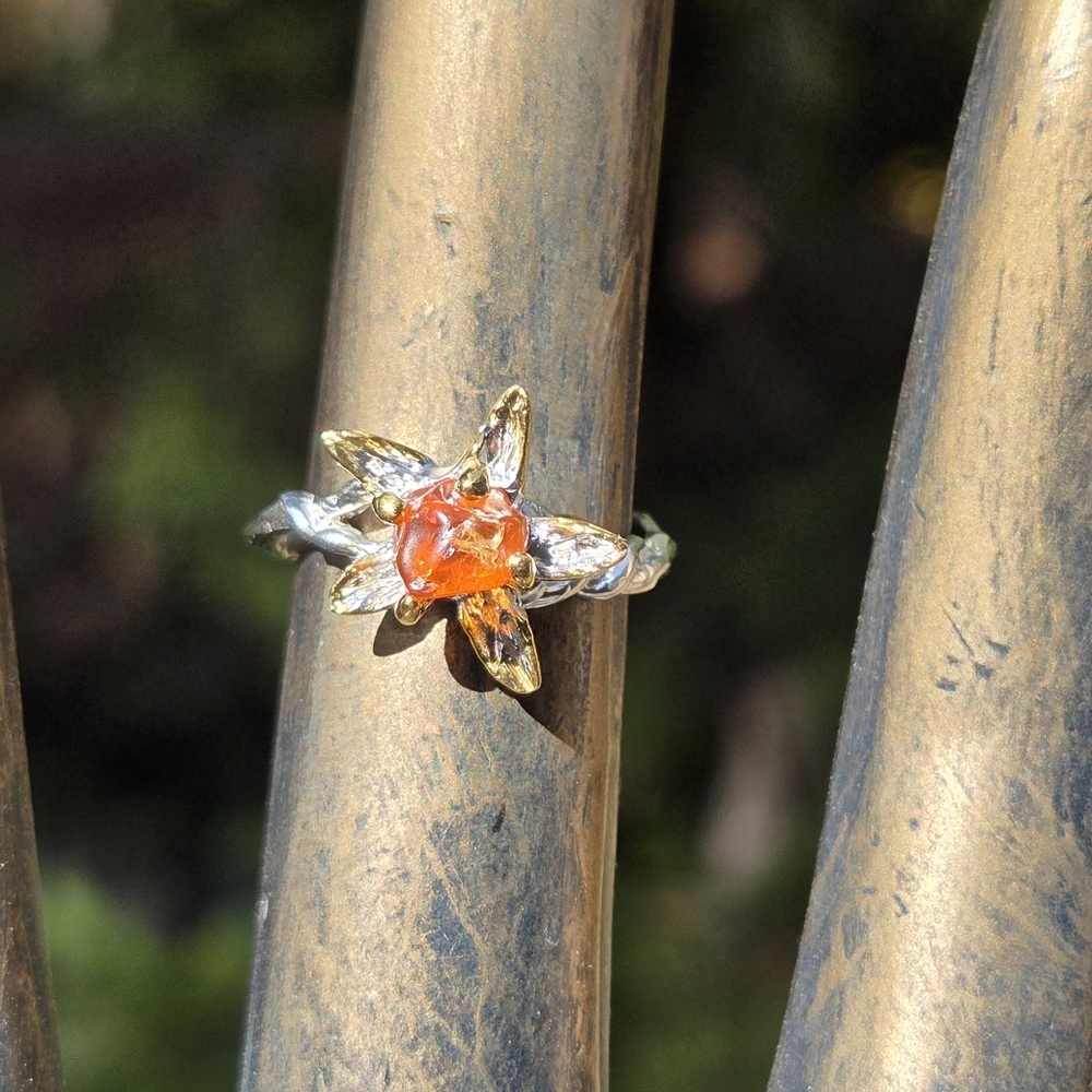 Tourmaline Natural Gemstone Orchid Sterling & Gold Ring Sz6 - Picture 3 of 8